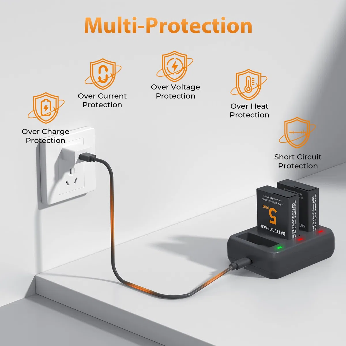 LP Osmo Action 5 Pro Akku-Pack (2er-Pack) mit 3-Fach-Ladegerät, 2100-mAh-Akku,OSMO Action 6 Akku-Ladegerät kompatibel mit DJI Osmo 360/Action 6Action 5 Pro/Action 4/Action 3 Kamera