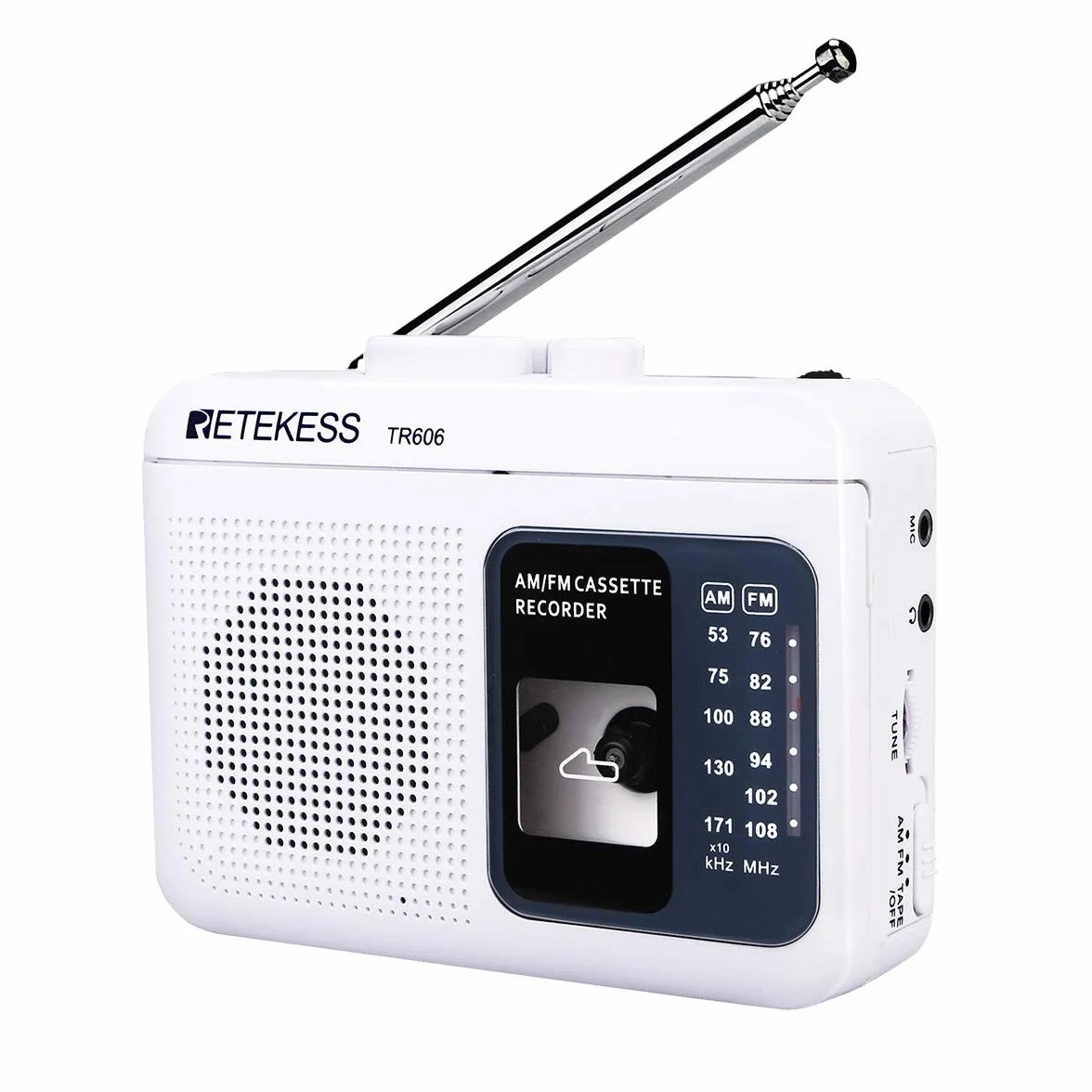 Retekess TR606 Tragbare Kassettenspieler,Tape Recorder,Kleines FM AM Radio,3,5 mm Kopfhöreranschluss,Schneller Vor- und Rücklauf,Alte Kassetten abspielen(Weiß)