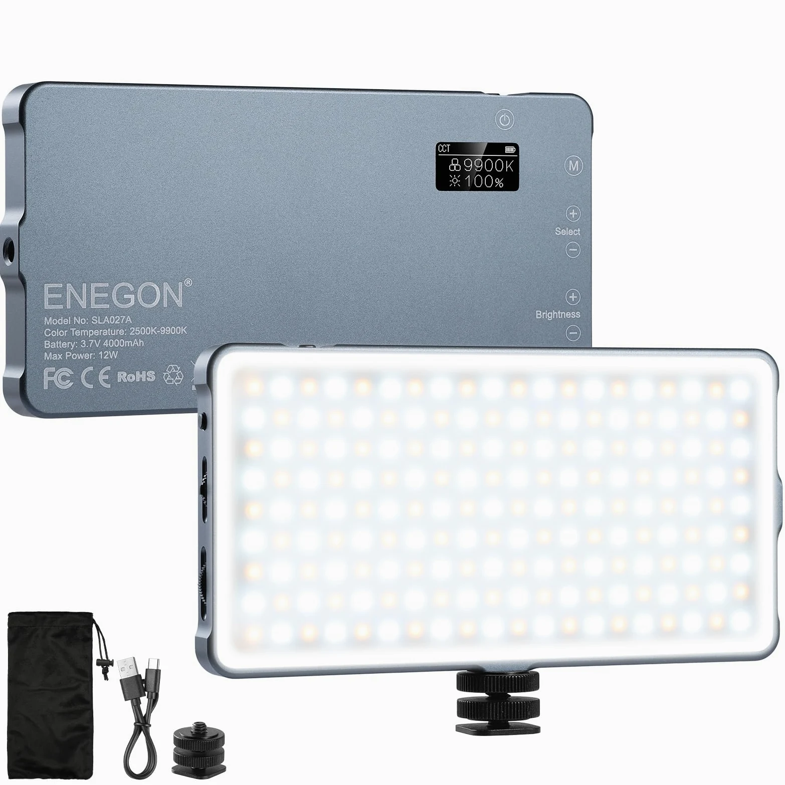 ENEGON 4000mAh wiederaufladbare montierbare zweifarbige LED-Videoleuchte mit Mini-Panel für professionelle DSLR-Kameras/Foto-Video-Beleuchtung. Passend für iPhone, Sony, Canon, Nikon, Fuji, Panasonic