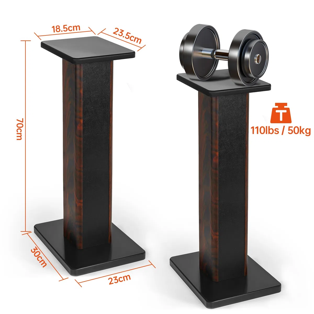 OUUTMEE 70 cm (28 Zoll) Lautsprecherständer aus Holz – Robuste HiFi-Lautsprecherständer für Heimkino,Universelle Standlautsprecherhalterung für Bücherregale mit sandbefüllbarem Design (2er-Set)