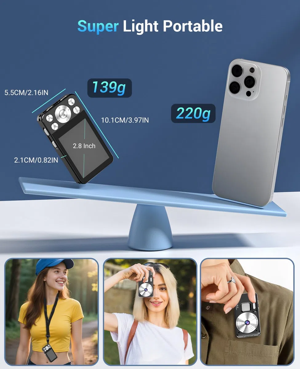 Digitalkamera 4K 64MP, Wevoor Digital Fotokamera 32GB mit Autofokus, 18x Digitalzoom Kamera, 2,8" Bildschirm, 2000mAh Kompaktkamera, Fotoapparat Digitalkamera für Anfänger Kinder Teenager - Schwarz