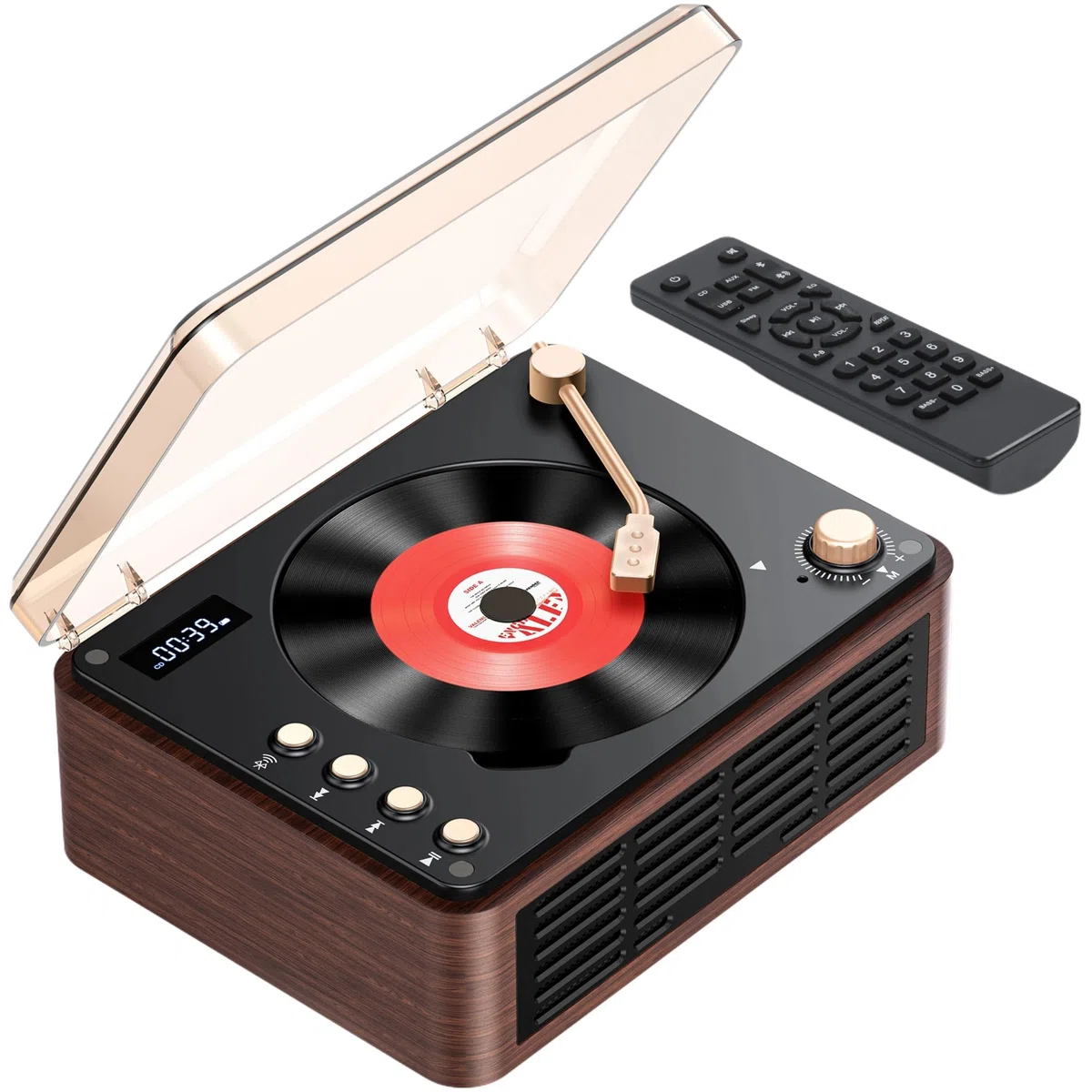 POFOTO Tragbarer CD-Player mit Bluetooth 5.3, Langer Akku, Bluetooth-Lautsprecher, LCD-Display, unterstützt Radio/USB/AUX, Vintage Desktop CD Spieler mit Lautsprecher – für Zuhause/Geschenk
