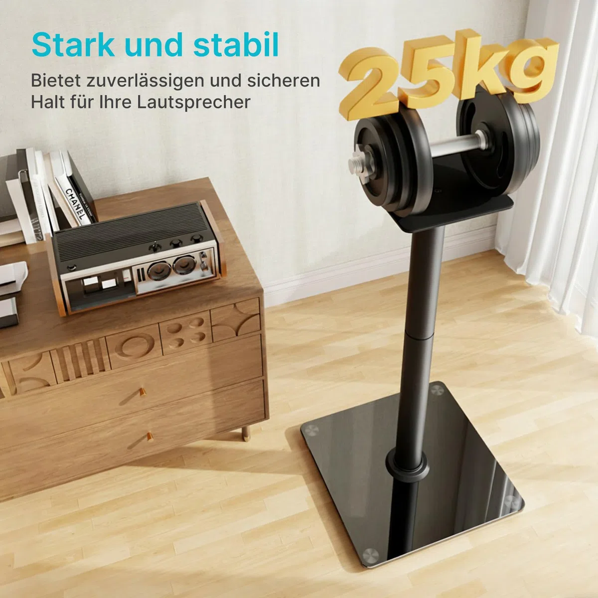 Pegzone Lautsprecherständer für Surround Sound,Universal Boxenständer Tragfähigkeit 25 kg,76,5 cm hohe Regallautsprecher-Ständer,Kabelmanagement,1 Paar,großer Glasbasis,schwarz