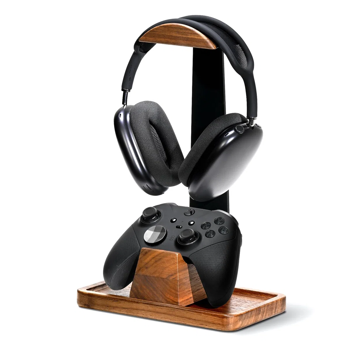 Kopfhörer und Controller Ständer aus Walnussholz, Kopfhörer Halterung Halter aus Holz, Headset Ständer, Universelles Schreibtischzubehör, kompatibel mit PS5, PS4, Xbox One und Nintendo Switch
