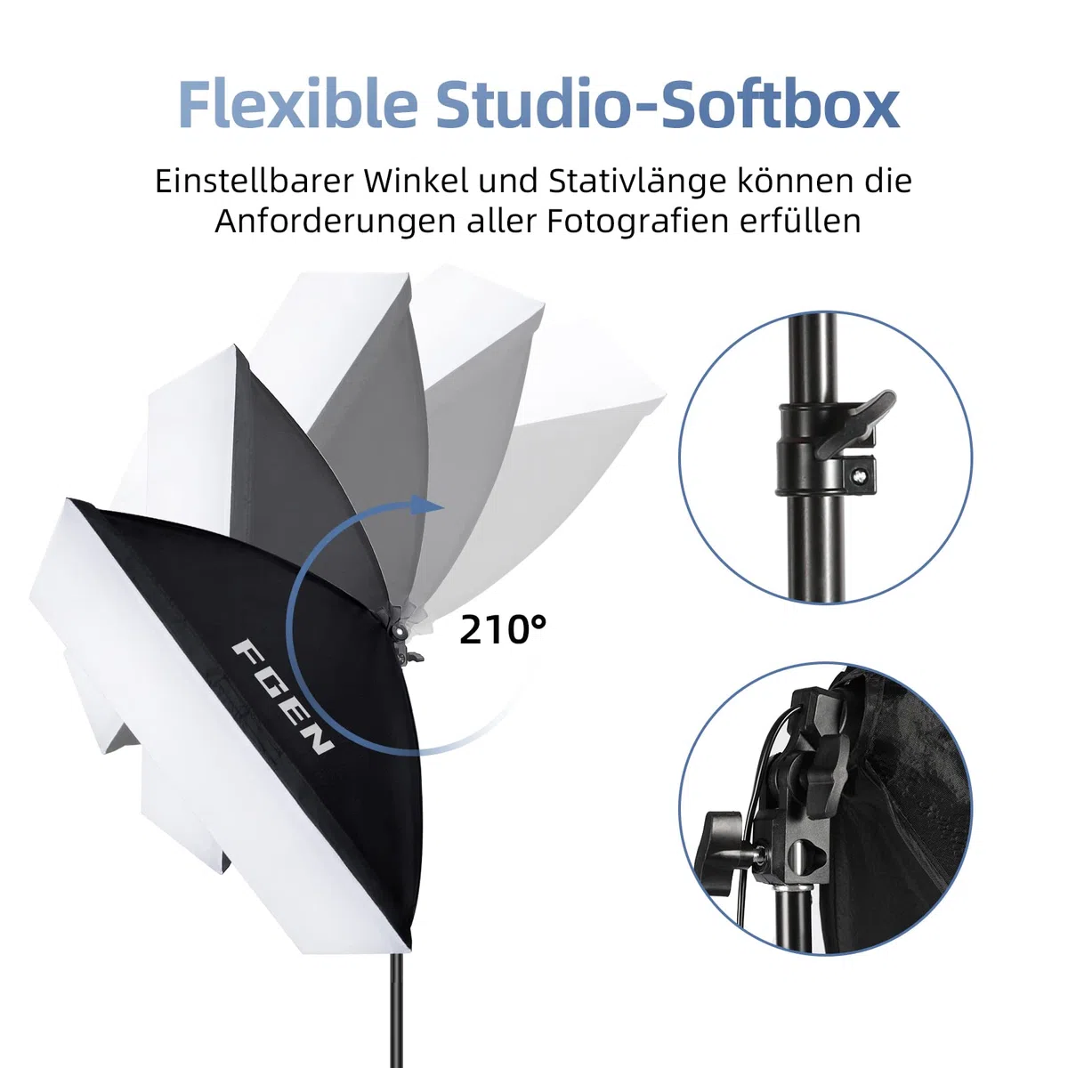 Softbox Set Fotostudio, FGen 85W 2 x 50 x 70cm Softbox LED Beleuchtung Set mit 2700-6400K, 2m Vollverstellbare lichtstativ für YouTube, Tiktok Videoaufnahmen, Studio Porträts, Fotografie