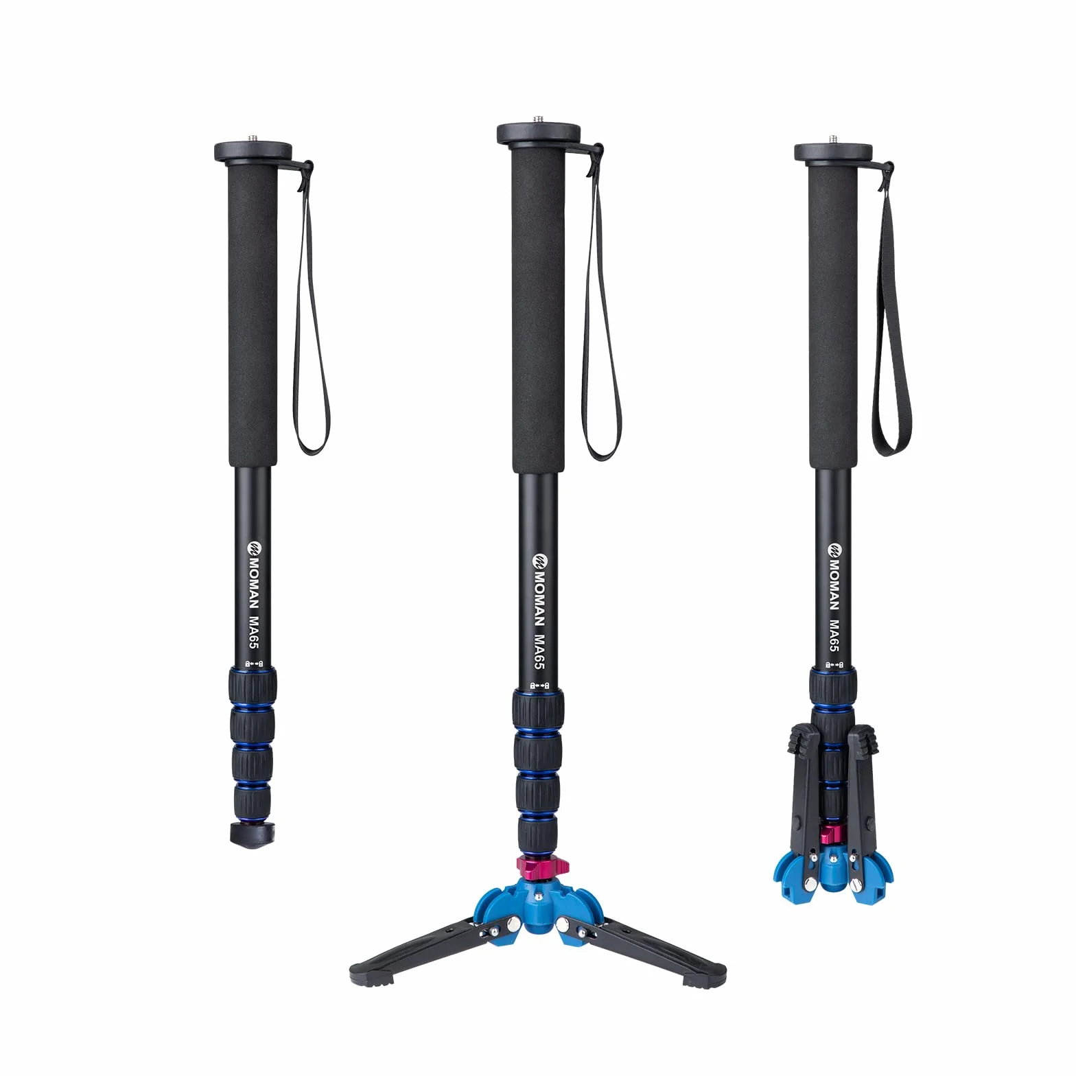 Moman Einbeinstativ Kamera Stativ Einbein Reisestativ mit Standspinne, DSLR Monopod Wanderstock, 0,64kg mit Stativfuß, Leicht Tragbar Aluminium Bergstock, max. 165cm, 360 Grad drehbar 5-10kg Nutzlast