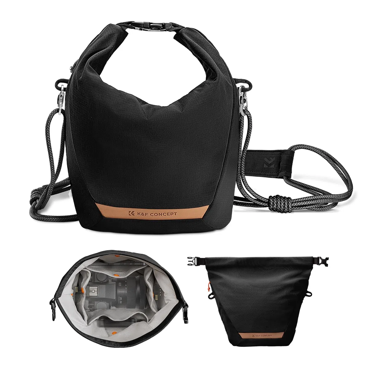 K&F CONCEPT Kameratasche, Modische Umhängetasche, Tragbare Leichte Camera Bag, Geeignet für Kleine Liner Bag mit Spiegellose Kamera, Schwarz