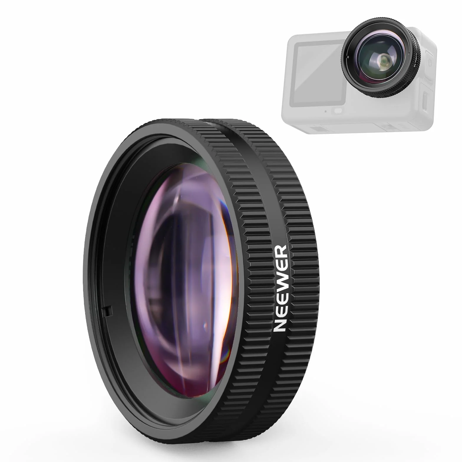 NEEWER Makroobjektiv kompatibel mit DJI Osmo Action 6 nur, Zubehör für Action Kameras zur Nahaufnahmetechnik mit 2XVergrößerung, 2 Elemente, 1 Gruppe, Fokusbereich 2–3cm, LS010