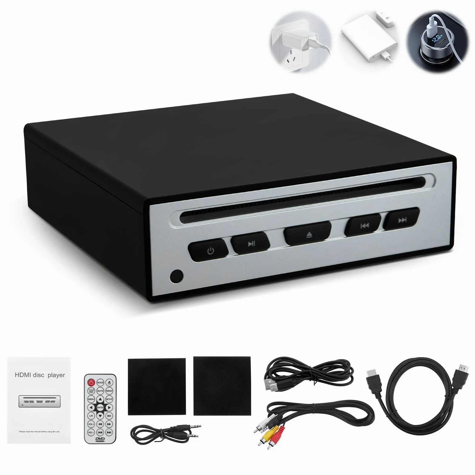 CD Player für Auto – Externer Universal-Auto-CD-Player mit USB, AUX, HDMI & USB-C Anschluss, Plug & Play, Kompatibel mit Autoradio, Laptop, TV, Computer und Hi-Fi-Anlagen