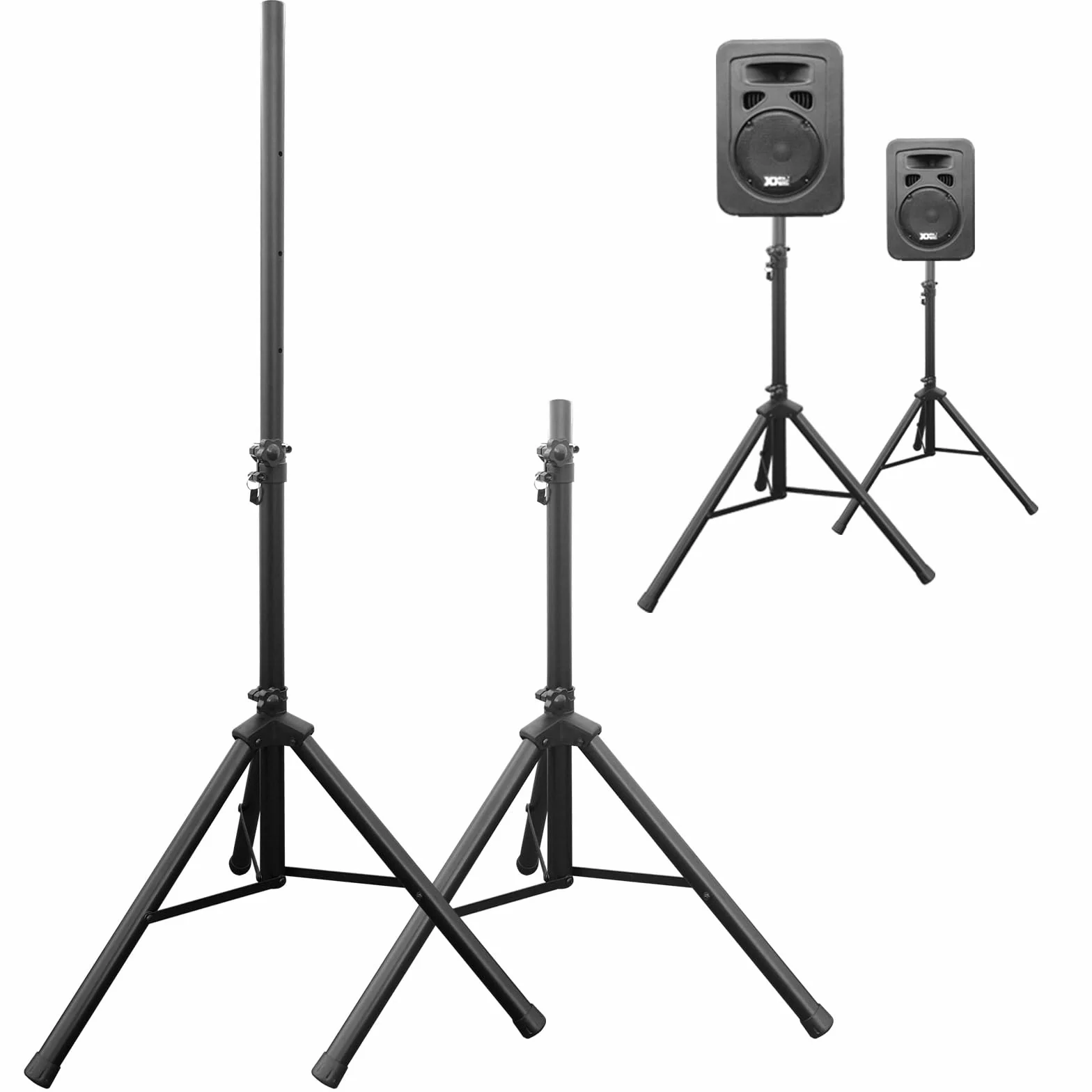 Drall 2 Stück Lautsprecher Boxen Ständer für DJ PA Hi-Fi Disco Event Proberaum Stage Dreibein Hochstativ - 100-180 cm höhenverstellbar bis 60 kg Modell: BS3x2