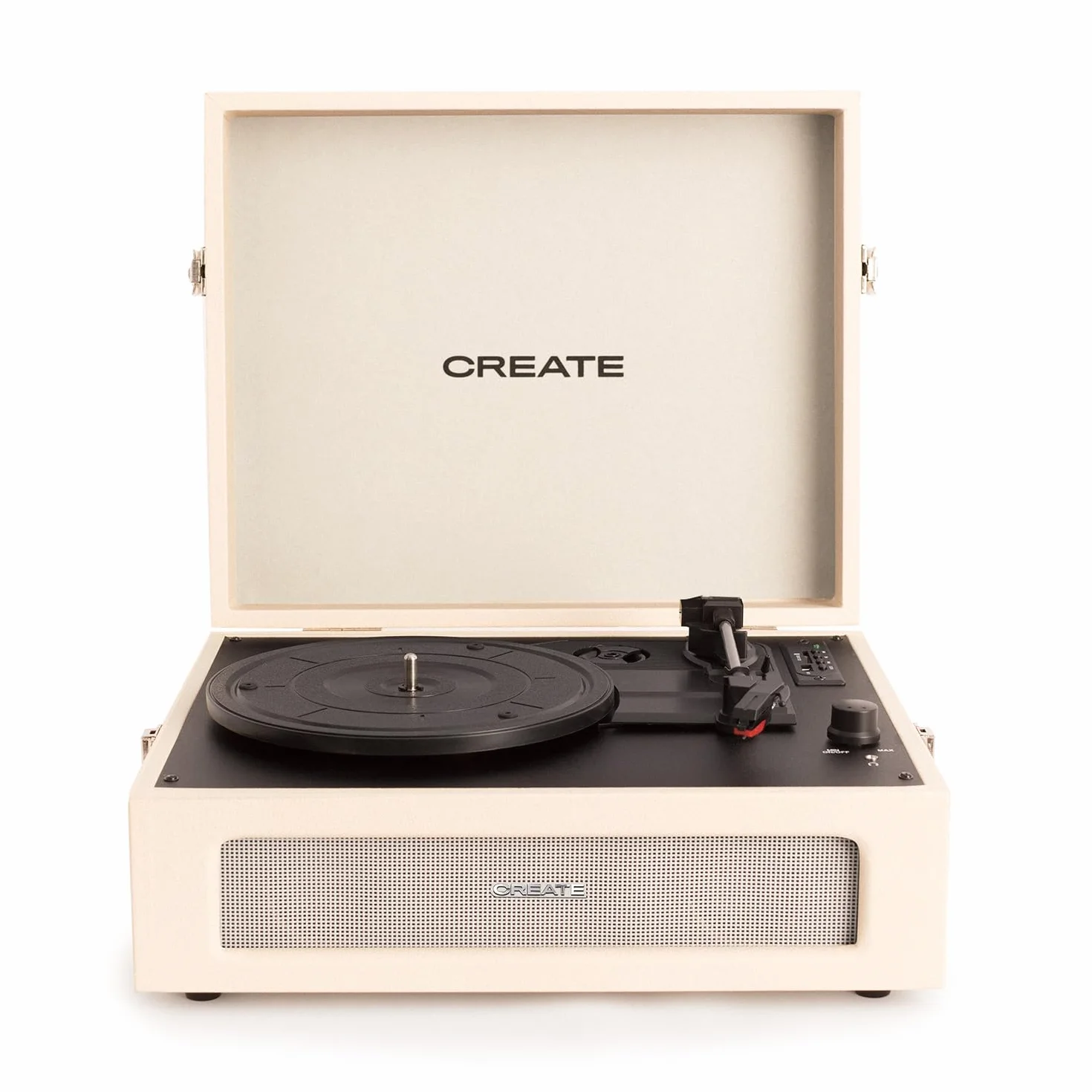 CREATE/Record Player Retro/Tragbarer Koffer-Plattenspieler in Cremeweiß/Mit Bluetooth USB, SD, MicroSD und Mp3, Retro-Stil