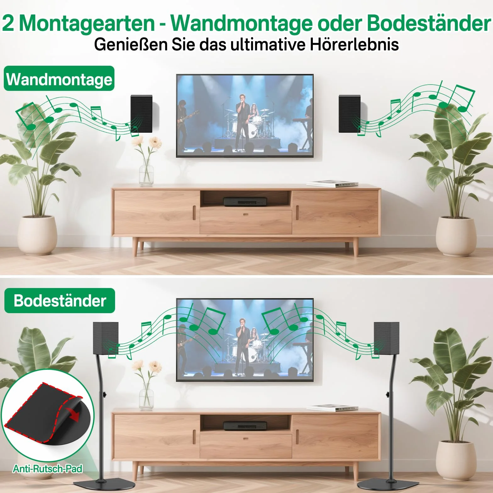 Lautsprecherständer-Paar für Samsung-Lautsprecherständer und Wandhalterung – 33" bis 42" höhenverstellbarer Bodenlautsprecherständer für Samsung Surround Sound-Rücklautsprecherständer