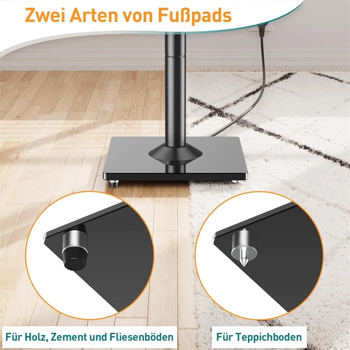 ELIVED Universal Lautsprecherständer höhenverstellbar bis 95cm, Boxenständer mit Glassockel & interner Kabelkanal für Regallautsprecher, 10kg Tragkraf, Schwarz, 1 Paar