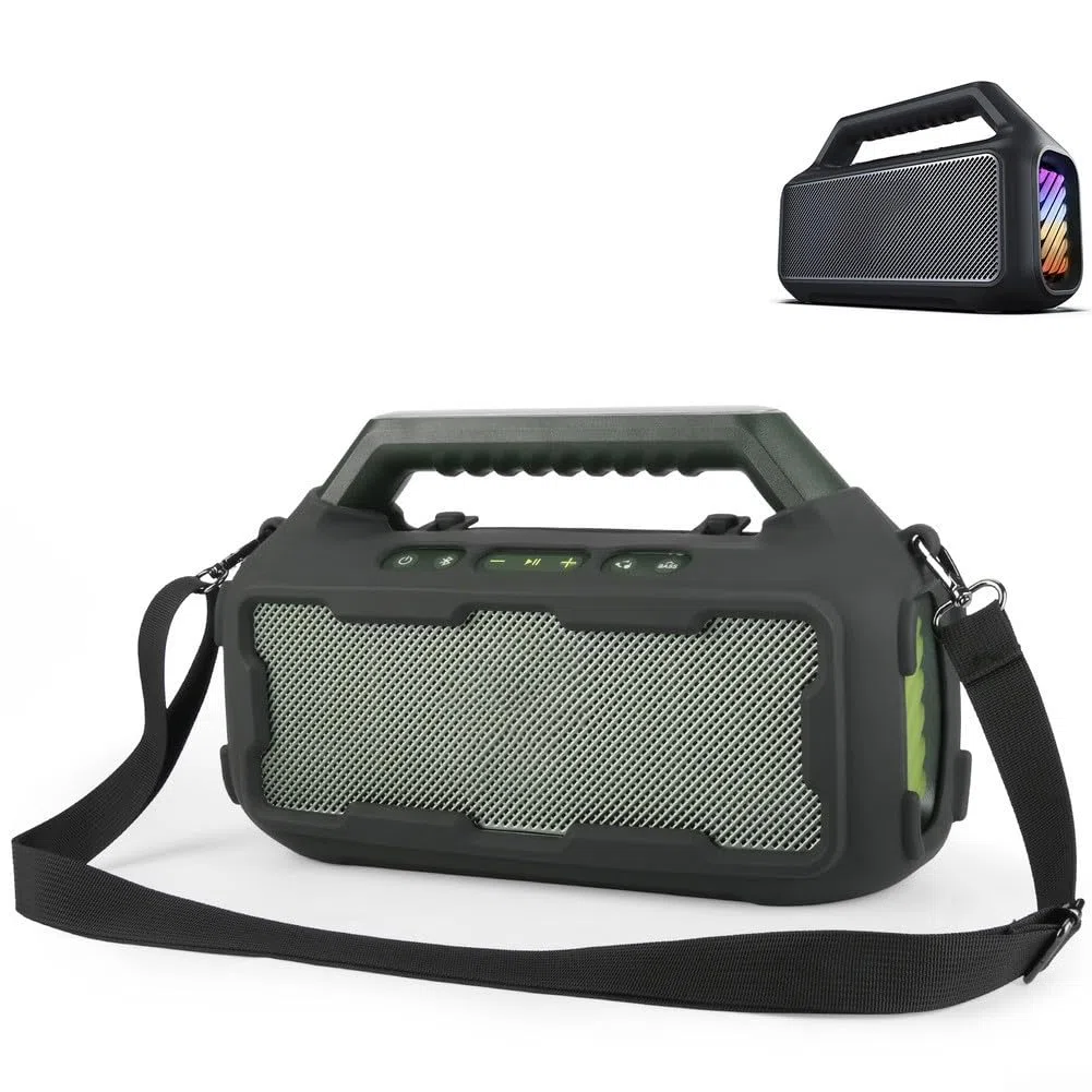 Stoßfeste Silikonhülle für Soundcore Boom 2 Lautsprecher, mit Tragegurt, wetterfeste Hülle für Camping, Reisen