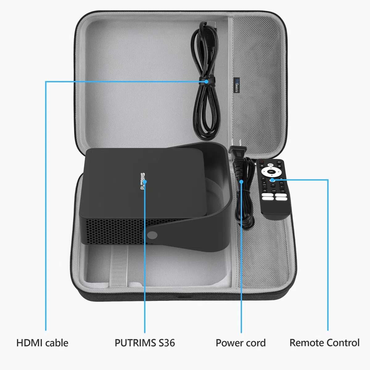 Geekria Hartschalen-Reisekoffer, kompatibel mit PUTRIMS S36, XuanPad Q5, VOPLLS Q5, Tragetasche für Outdoor-4K-Projektor (Dunkelgrau)