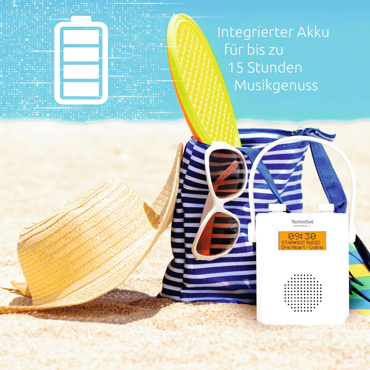 TechniSat DIGITRADIO 30 - wasserdichtes DAB+ Duschradio (UKW, DAB Digitalradio, integrierter Akku, Bluetooth, wasserdicht nach IPX5, Wecker, Favoritenspeicher, Kopfhörer-Anschluss) weiß