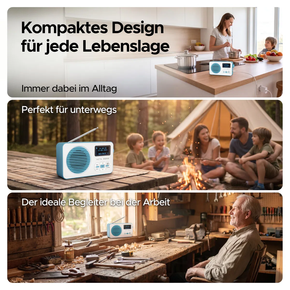 Acta Berg DAB Radio mit Akku 5000 mAh austauschbar & BT 5.3 (Baby-Blau) | DAB+/UKW-Radio, Akku austauschbar + Netzstecker, 80 Senderspeicher, USB-C, tragbares Digitalradio, mit Wecker & Timer