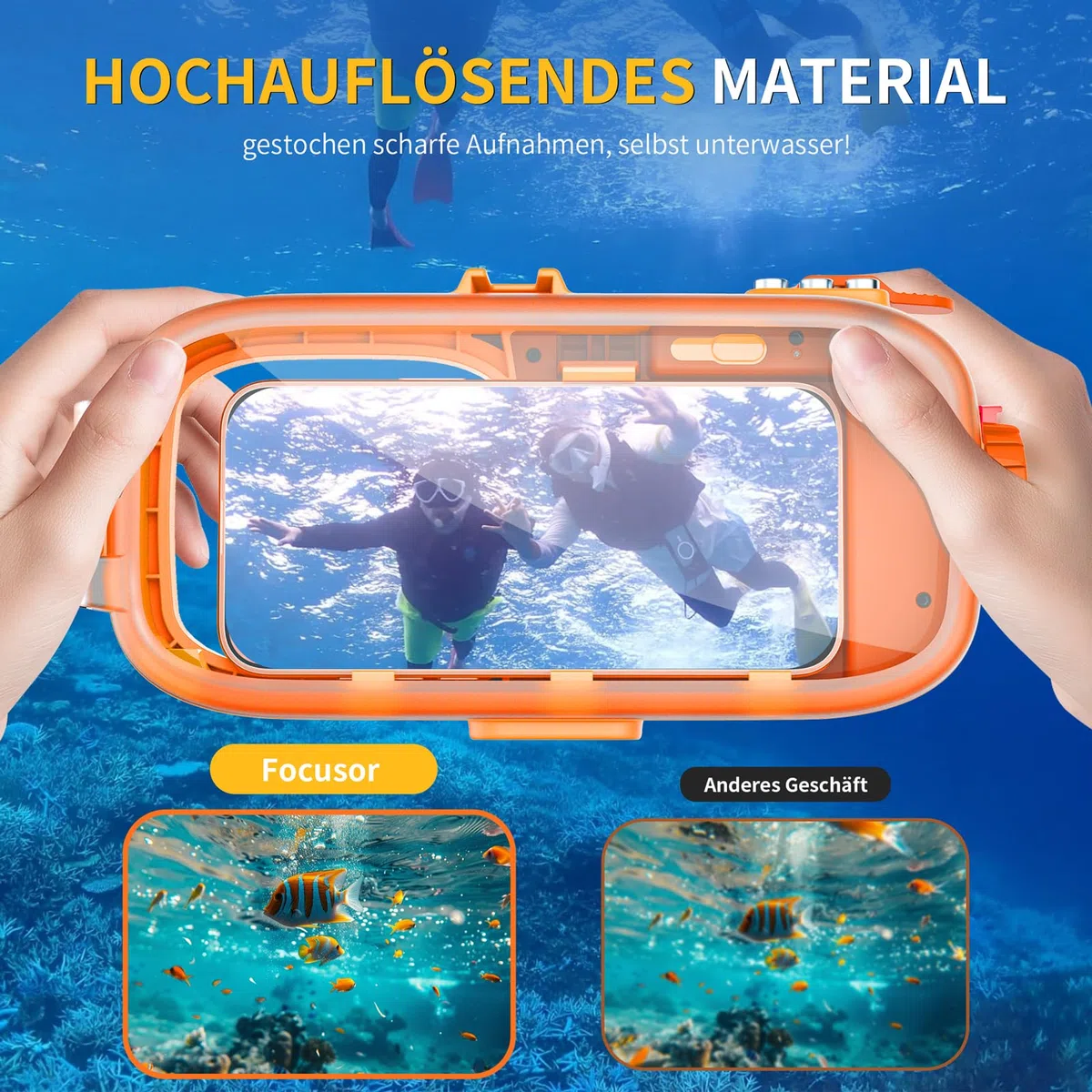 wasserdichte Handyhülle IPX8 Universelle Tauchen,Professionelle Unterwasser Hülle 15M Wasserfeste [Bluetooth Funktion][Einstellbarer Fokus] Case für iPhone Samsung Xiaomi 4.7-6.9",Orange