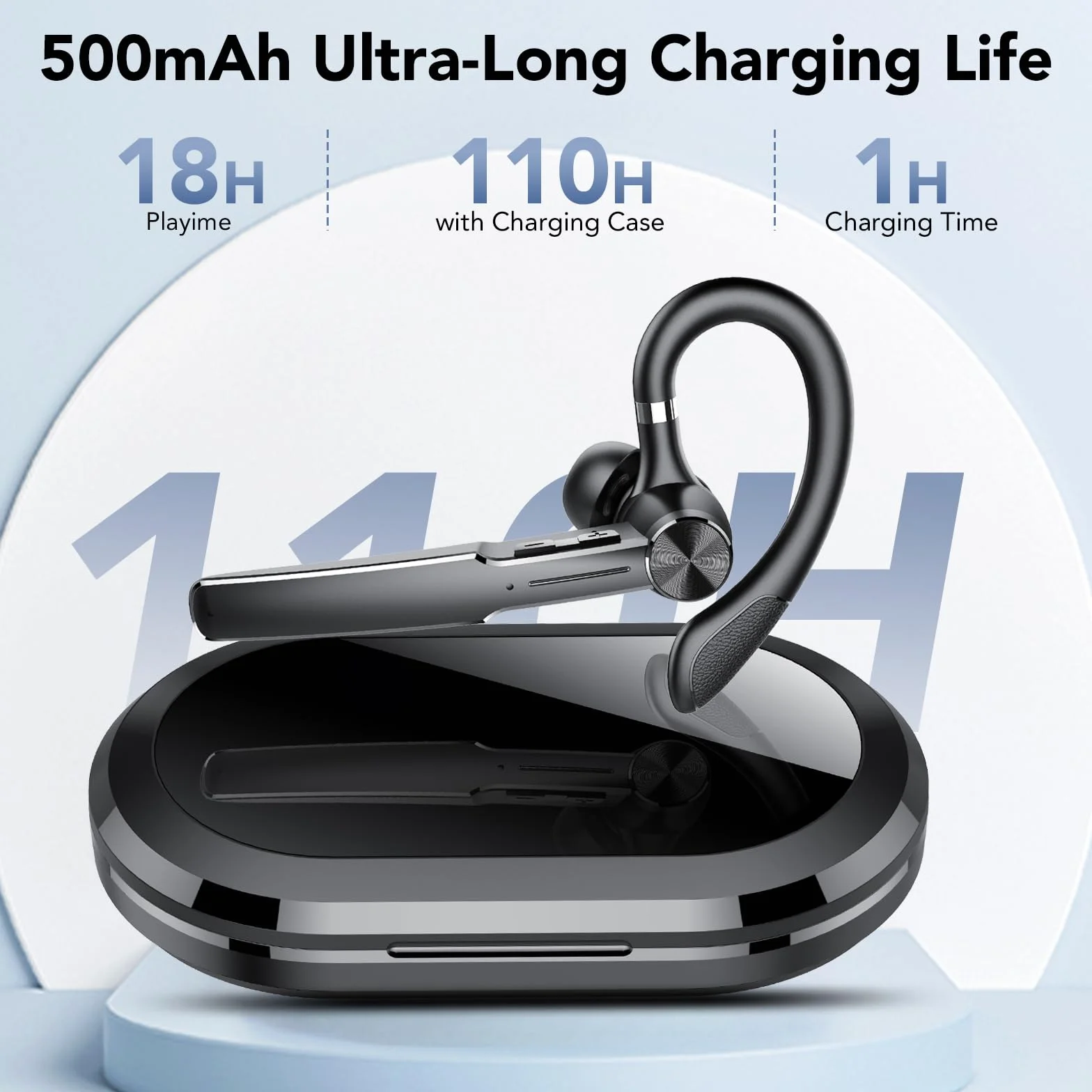 Headset Bluetooth 5.3, CVC8.0 Bluetooth Headset mit Mikrofon Mute, 110 Std Spielzeit mit LED Ladecase, In Ear Headset Handy für Autofahren/Business/Büro, Multi-Device-Pairing, Dual USB-C, Leicht