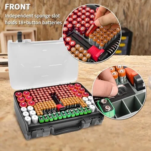 269 Batterien Batteriebox mit Batterietester, Double-Sided Batterie Aufbewahrungsbox, Tasche Hält AA AAA 4A C D Cell 9V 3V Lithium LR44 CR2 CR123 (Hellgrau)