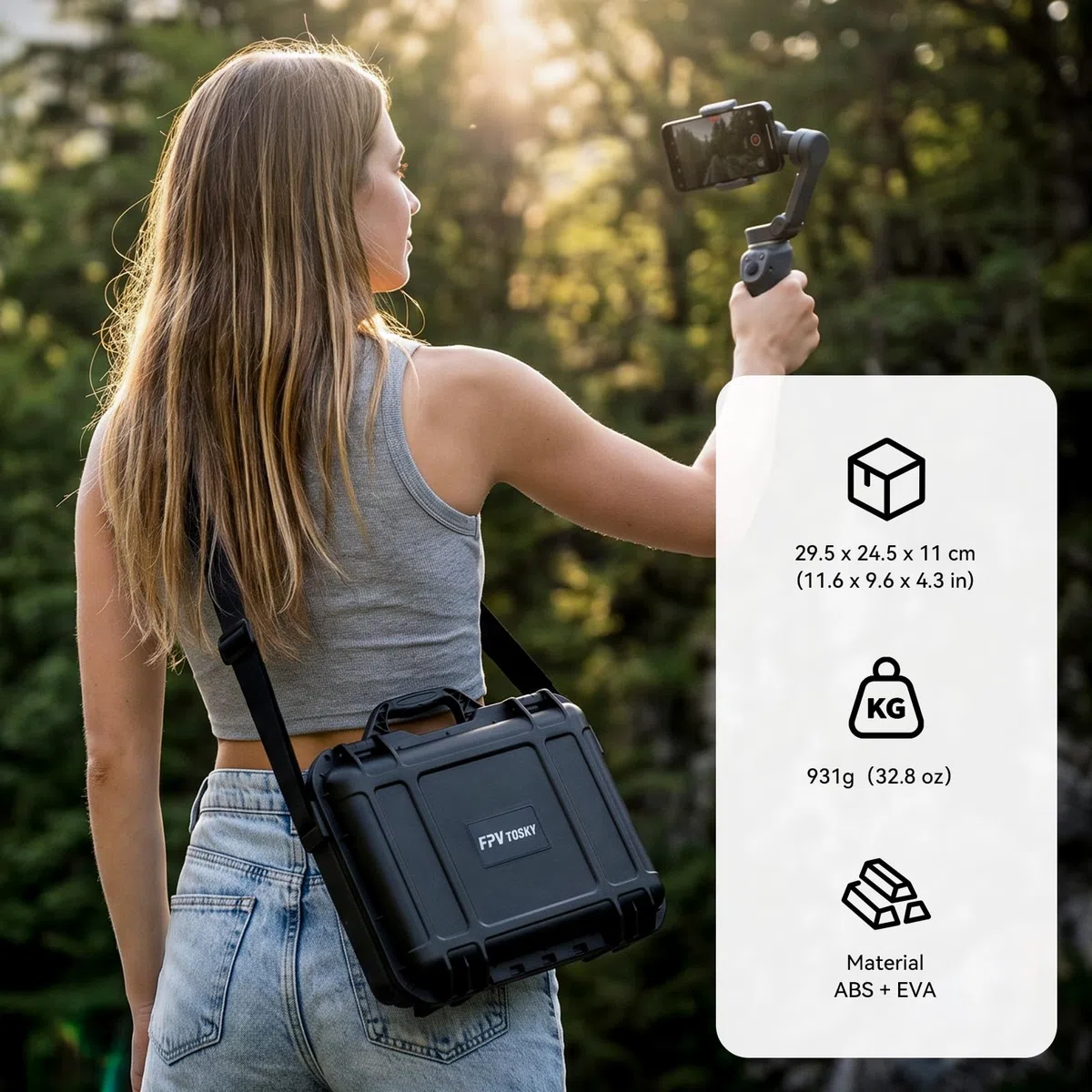 FPVtosky Doppeldecker Hartschalenkoffer für DJI Osmo Mobile 8P Kreativ Combo, Große Kapazität, Eva-Schaum, Wasserdicht, Stoßfest, Koffer Geeignet für Osmo Stabilisator & Zubehör, Geräte-Organizer-Box