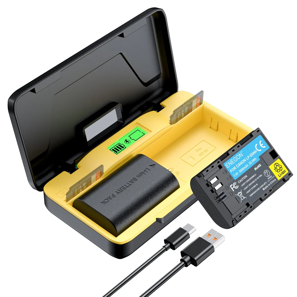 ENEGON LP-E6NH 20W Dual-Akku-Speicher-Schnellladegerät-Set (2X 3000mAh) kompatibel mit Canon EOS 5D, 6D,7D, 60D, 70D, 80D, 90D, XC10, XC15, R, R5, R6, R7, LCD-Anzeige