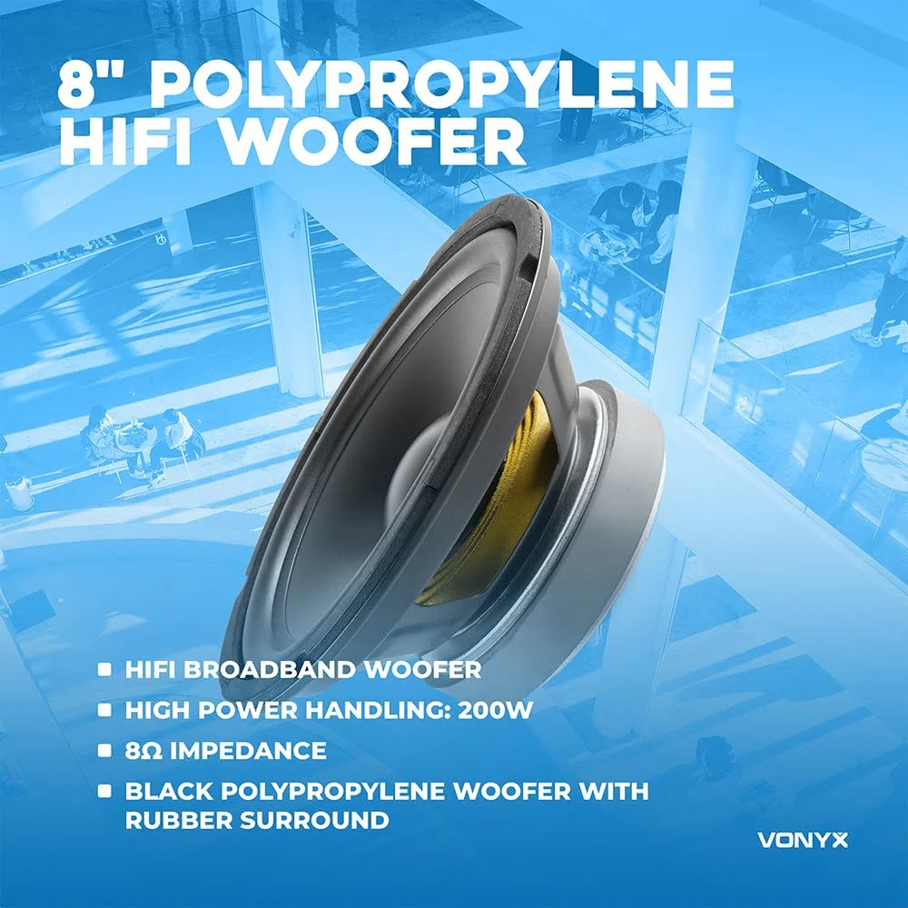 Fenton WPP20 - Einbaulautsprecher HiFi Tieftöner Bass Lautsprecher, 20cm, PP-Membran Chassis Ersatz Basslautsprecher, 100 Watt - 8 Ohm Tieftöner - 8" Membranlautsprecher, Ersatzspeaker