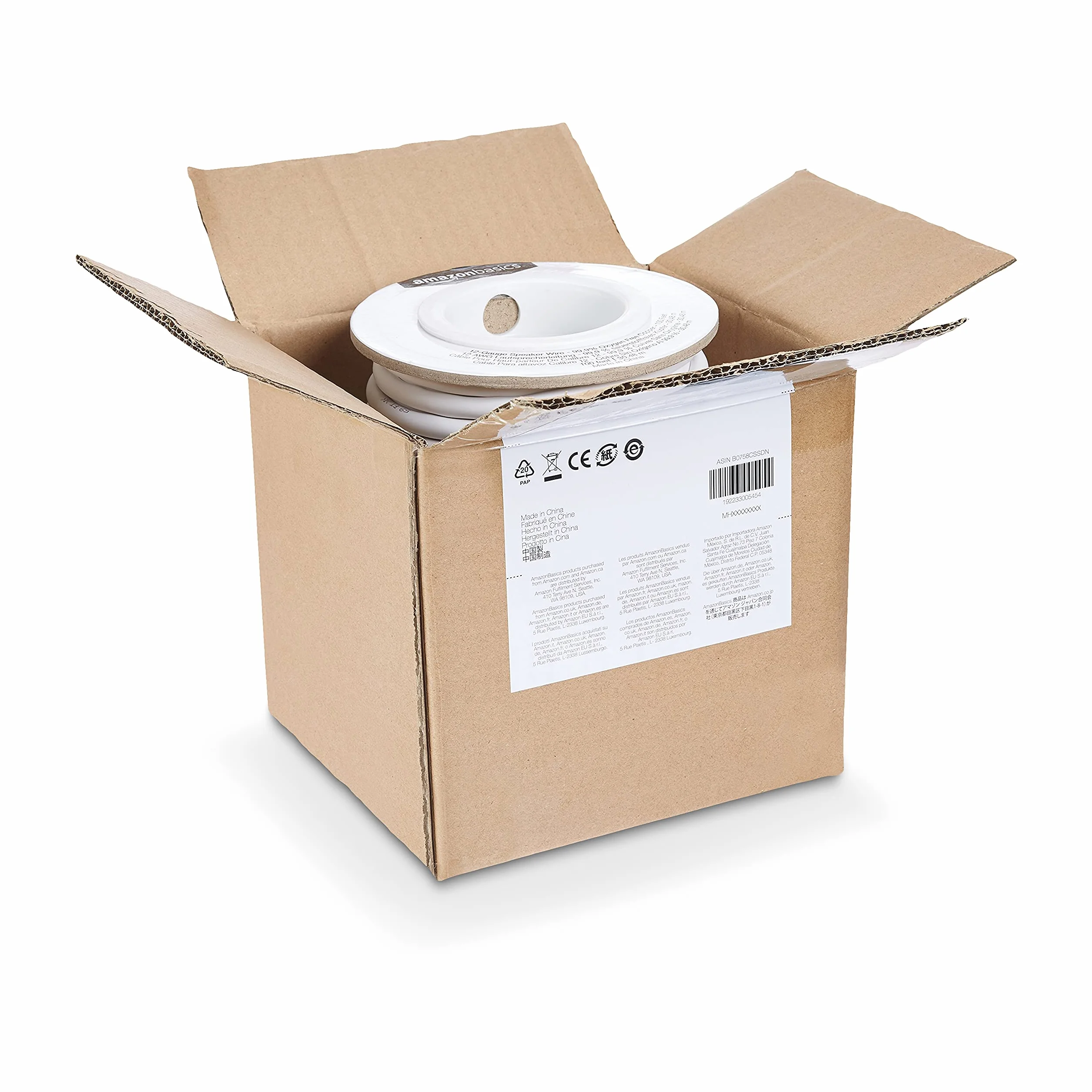 Amazon Basics Lautsprecherkabel - 12 AWG (2,05 mm), 99,9 % sauerstofffreies Kupfer, 30.5 m, Weiß,