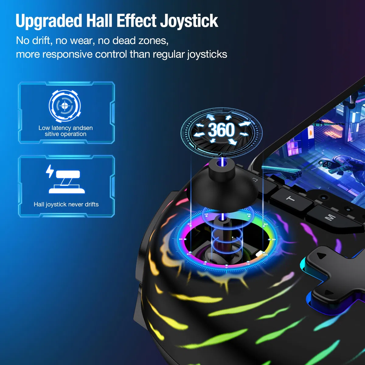 HELLCOOL Wireless Handy Controller, Handheld Smartphone Controller mit Hall Joysticks für Android/iPhone, kompatibel mit Xbox Cloud/Steam Link/GeForce Now/MFi Apple Arcade