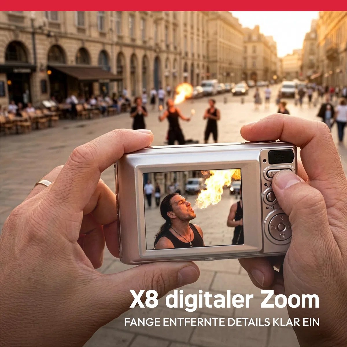 AGFA PHOTO Realishot DC5200 - Kompaktes Digitalkamera, 21MP, 2,4” LCD-Bildschirm, 8x Digitalzoom, HD 720p Video, Lithiumbatterie, SD-Karten, Szenenmodi - Rot | 2,4" LCD-Bildschirm, 8x Digitalzoom, HD 720p Video, Lithiumbatterie, SD-Karten