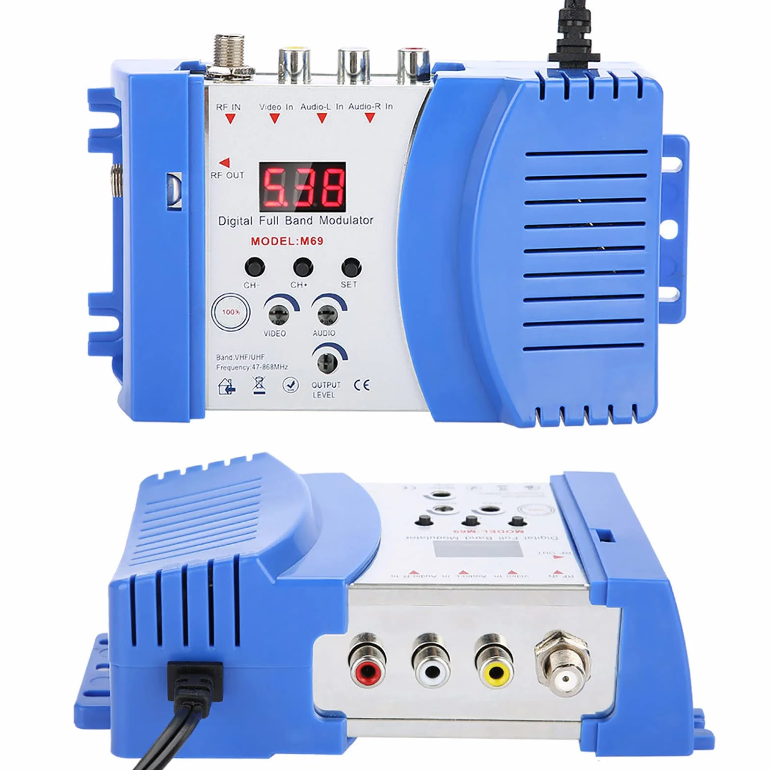 Breitband Audio/Video HF Modulator, Digitaler Display HF-Modulator AV-RF AV-TV Konverter VHF UHF,Ergonomisch HF Modulator mit LED für Satellitenempfänger/Videokamera/VCR/DVD