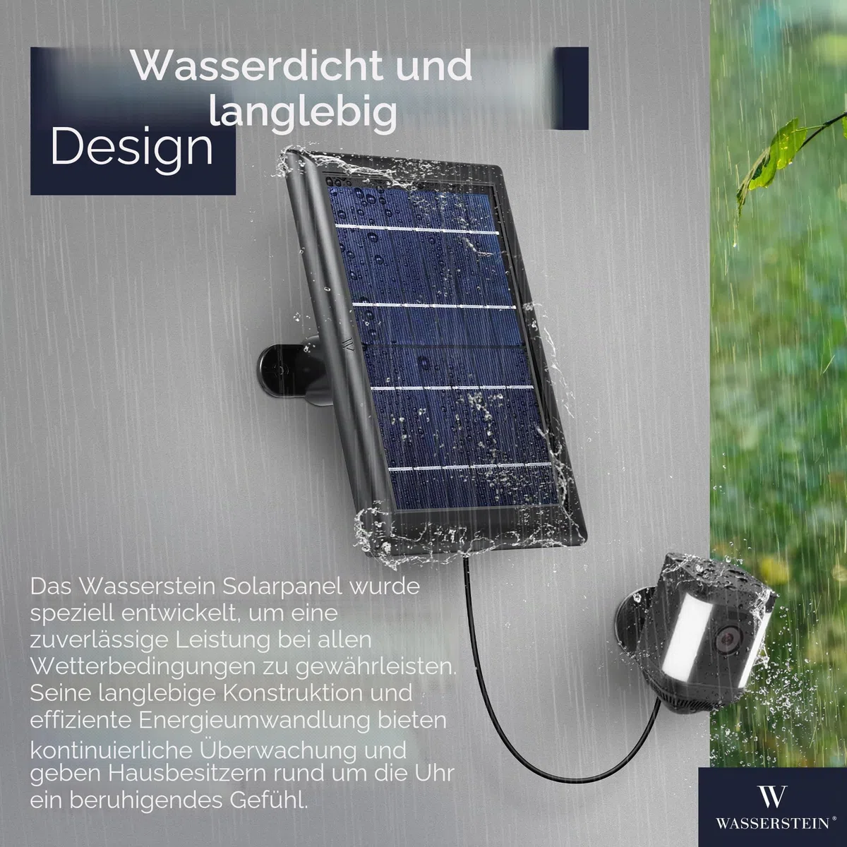 Wasserstein Solarpanel kompatibel mit Ring Spotlight Cam Plus/Pro/Battery und Ring Stick Up Cam Akku – inklusive Hohlstecker mit USB-C-Adapter – 2 W 5 V Aufladung (1 Stück, schwarz)