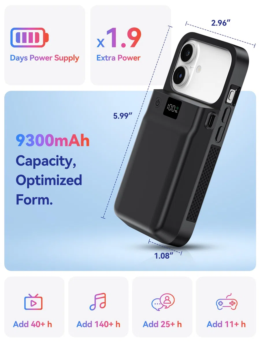 GagaKing Akkuhülle für iPhone 17 Pro/17, 9300mAh 20W Battery Case, Handyhülle mit Powerbank, Ladehülle Akkuhülle für iPhone 17 Pro/17(6,3")