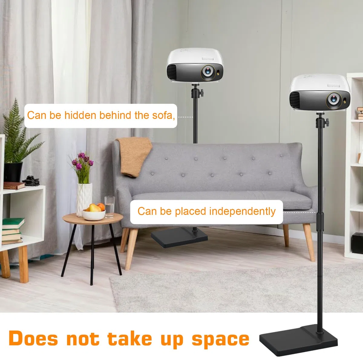 Beamer Ständer, Beamer Halterung Höhenverstellbar 121-155 cm, Beamerständer mit 360° Schwenkbarer, Projektor Halterun, Projector Stand, Beamer Stativ, Dicker Metallstützstab, Stabiler Metallfuß