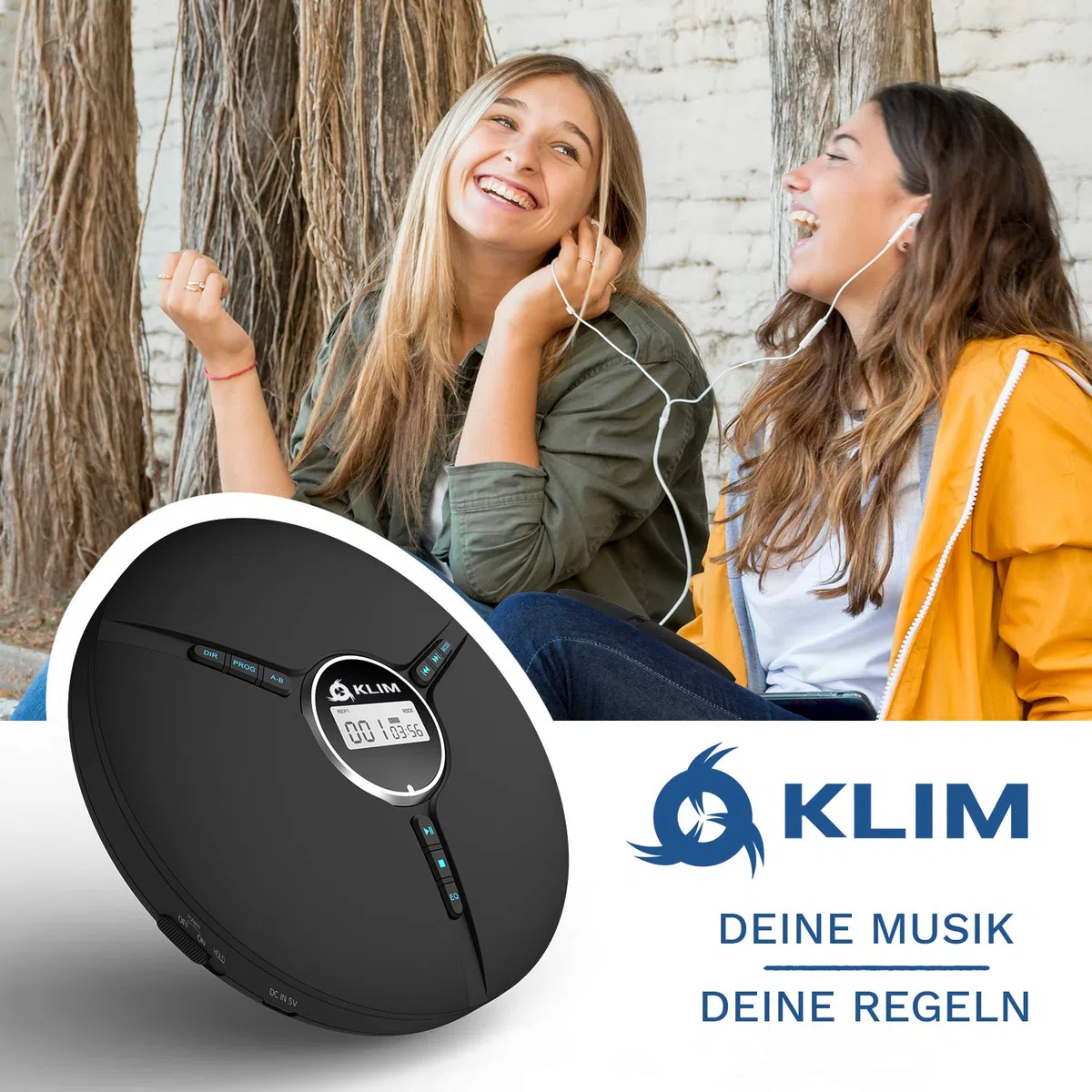 KLIM Discman - Tragbarer CD Player mit eingebautem Akku - NEU - inklusive KLIM Fusion Kopfhörer Kompakter Mini Portable CD Player, kompatibel mit CD-R, CD-RW und MP3 - Schwarz
