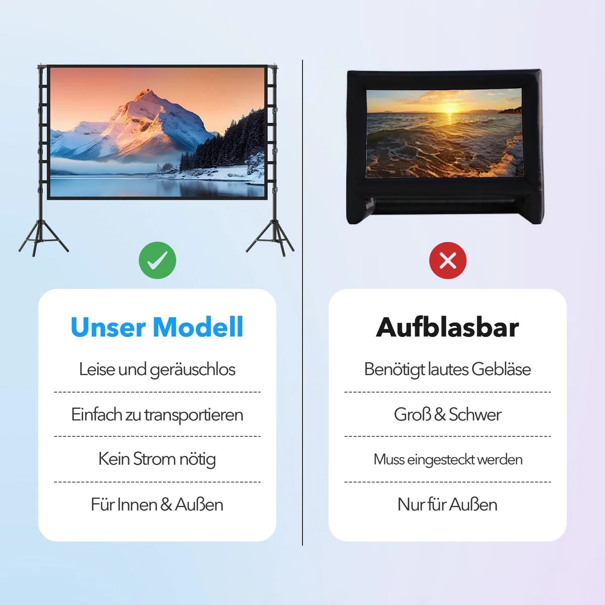 Outdoor Beamer Leinwand mit Stativ 150 Zoll: Tragbare Projektionsleinwand 16:9 4K HD, Kinoleinwand für Innen/Außen, mit Tragetasche & höhenverstellbarem Stand für Heimkino & Camping