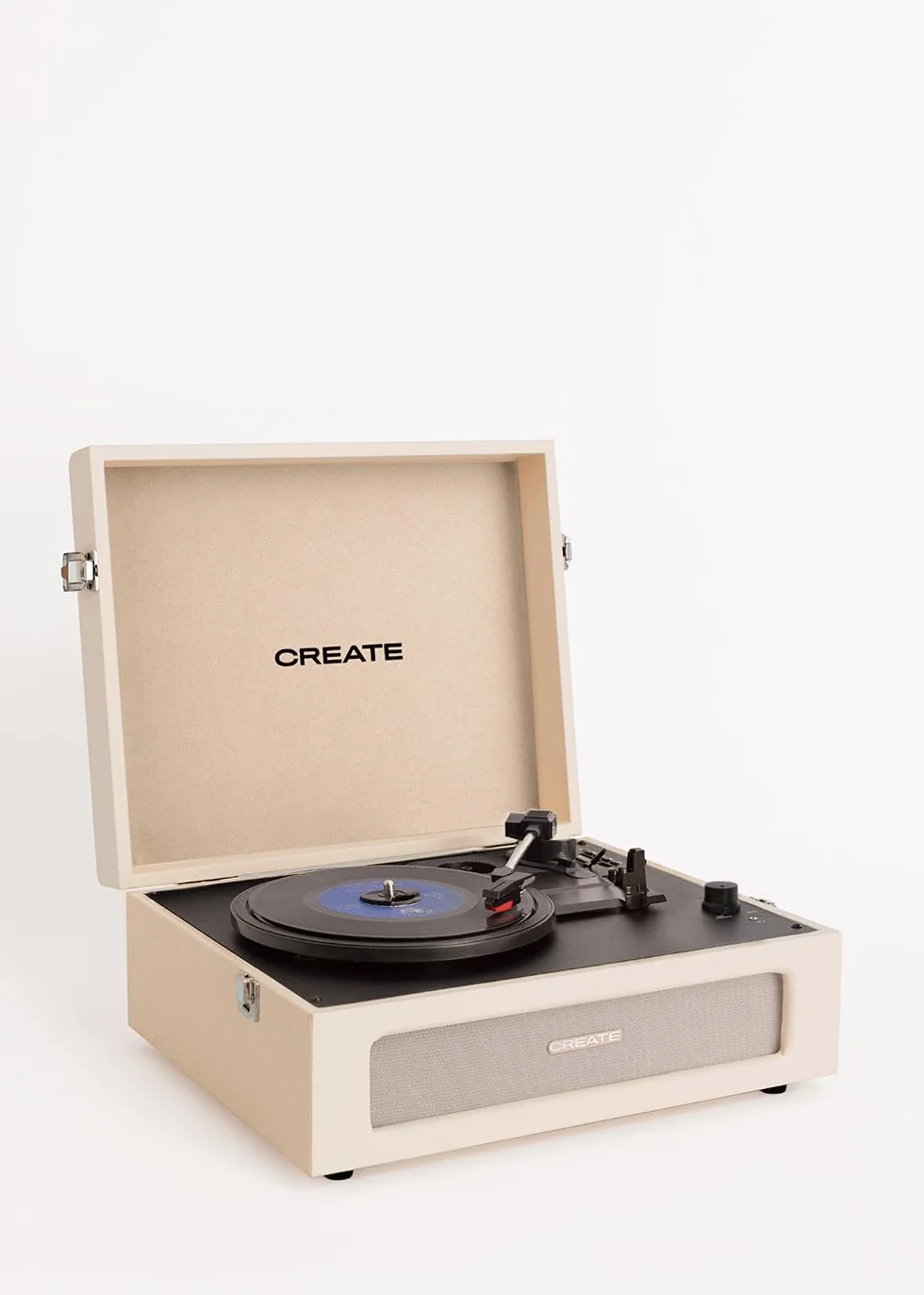 CREATE/Record Player Retro/Tragbarer Koffer-Plattenspieler in Cremeweiß/Mit Bluetooth USB, SD, MicroSD und Mp3, Retro-Stil