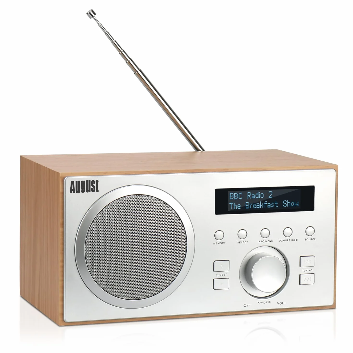 August MB420 DAB+/FM Radio mit Bluetooth digitales Küchenradio mit Holzgehäuse mit RDS-Funktion 60 Presets Hifi Lautsprecher 5W - Radiowecker mit Sleeptimer Alarm Snooze - USB/Aux-In/Aux-Out