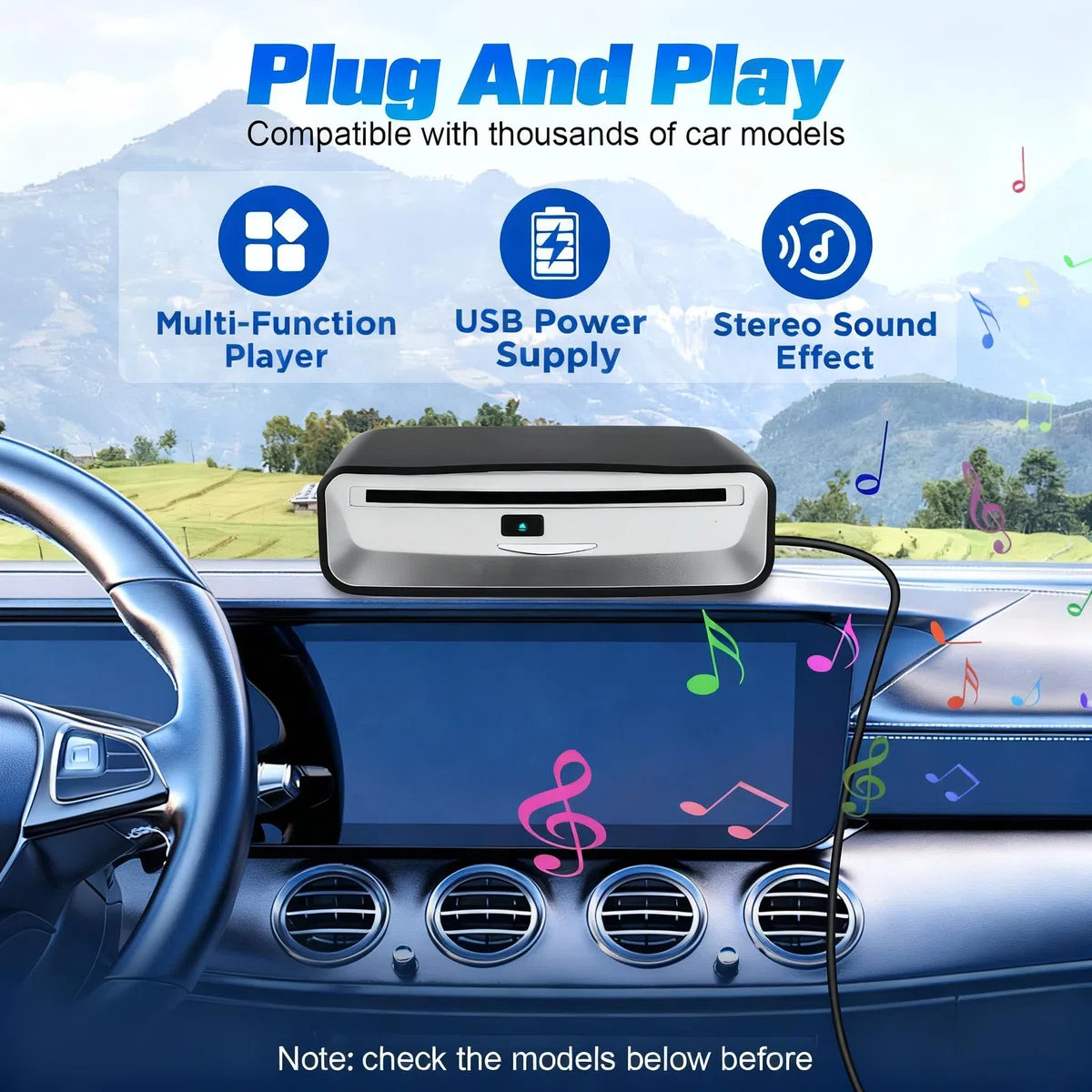 USB Externer DVD CD Player für Auto - Plug & Play CD-Laufwerk mit USB Anschluss, Tragbares Optisches Laufwerk für Auto Radio, Multimedia-Player