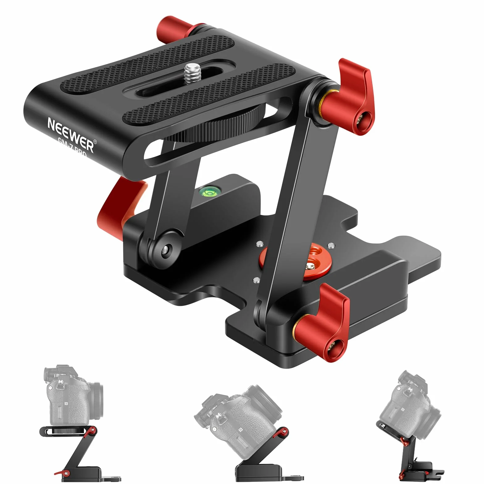 Neewer verbesserter Z Flex Neigekopf Z Stativkopf mit 4 Einstell-/Fixierknöpfen Schnellwechselplatte und Wasserwaage für Stativ-/DSLR-Kameras Camcorder Belastung bis zu 6,6 Pfund
