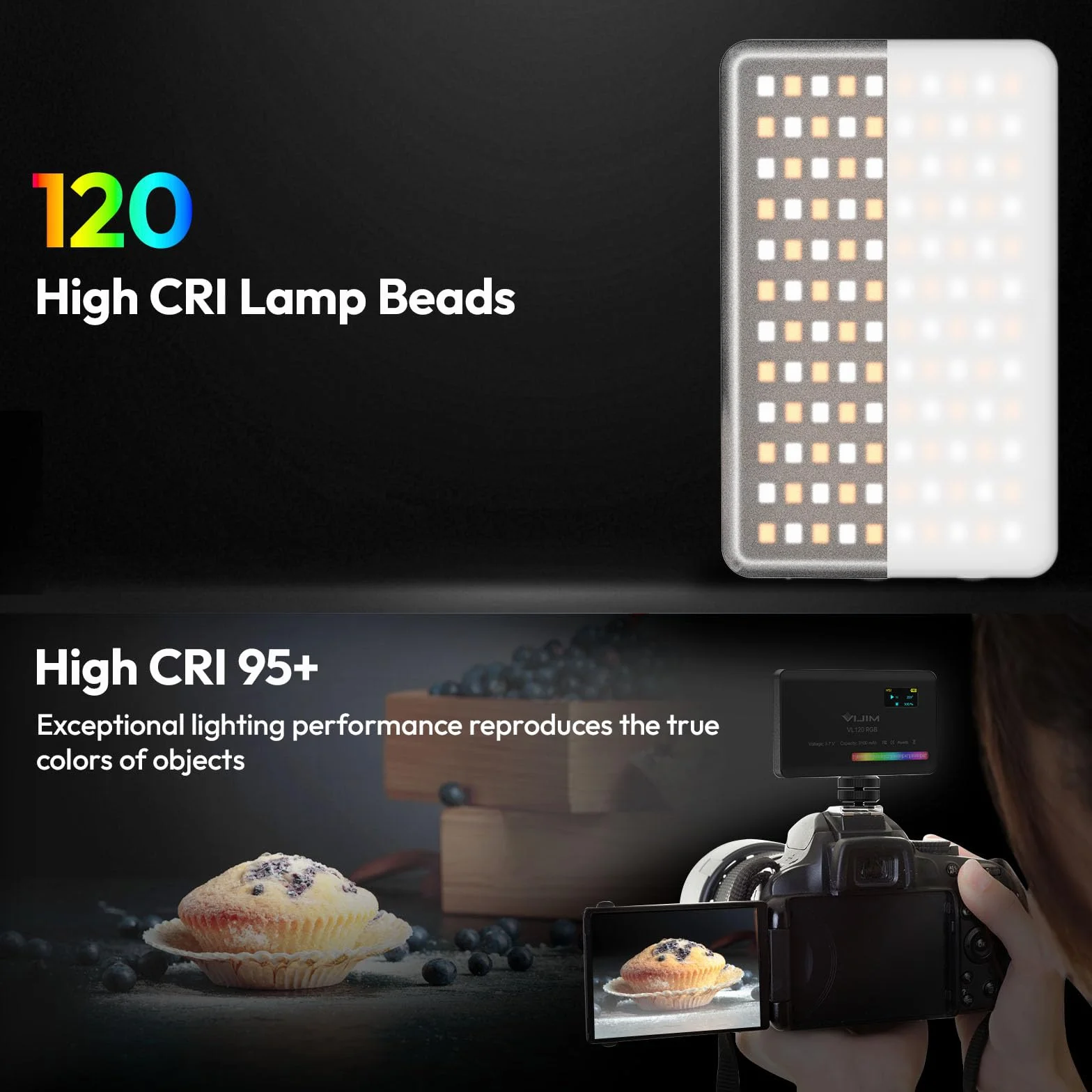 ULANZI VL120 RGB LED Videoleuchte, 5" Videolicht dimmbar 2500K-9000K mit CRI 95+, Kaltlichtschuh & 3100mAh Akku, Kamera Licht für DSLR Kamera/TikTok Live/Videofotografie/YouTube/Vlogs