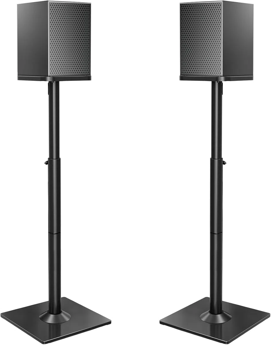 ELIVED Universal Lautsprecherständer höhenverstellbar bis 95cm, Boxenständer mit Glassockel & interner Kabelkanal für Regallautsprecher, 10kg Tragkraf, Schwarz, 1 Paar