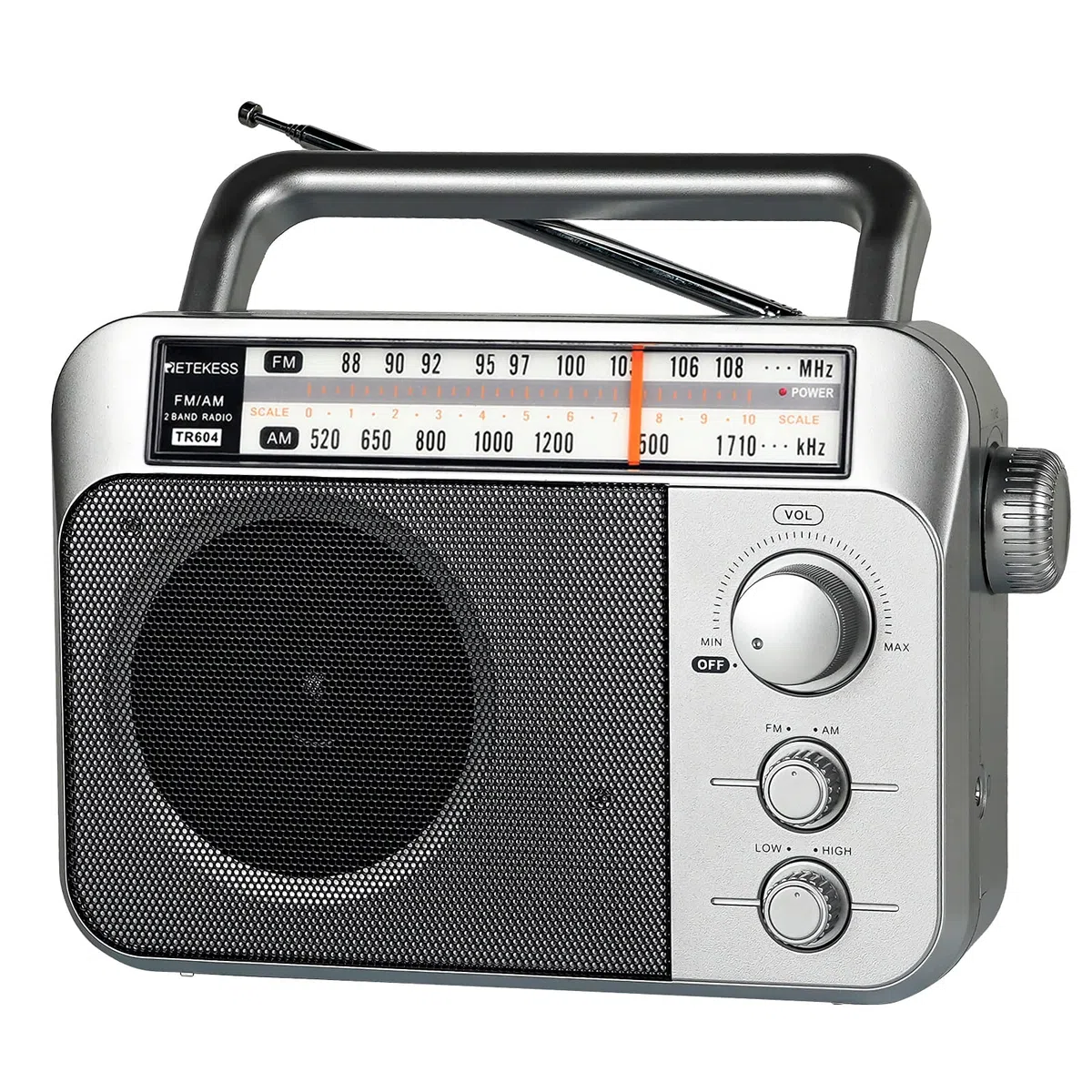Retekess TR604 AM FM Radio, Tragbares Radio,Netzkabel oder Batteriebetrieb, Großer Knopf, Großer Lautsprecher, Einstellbare Höhen und Bässe, Radios für Senioren,Küche, Für Schlafzimmer