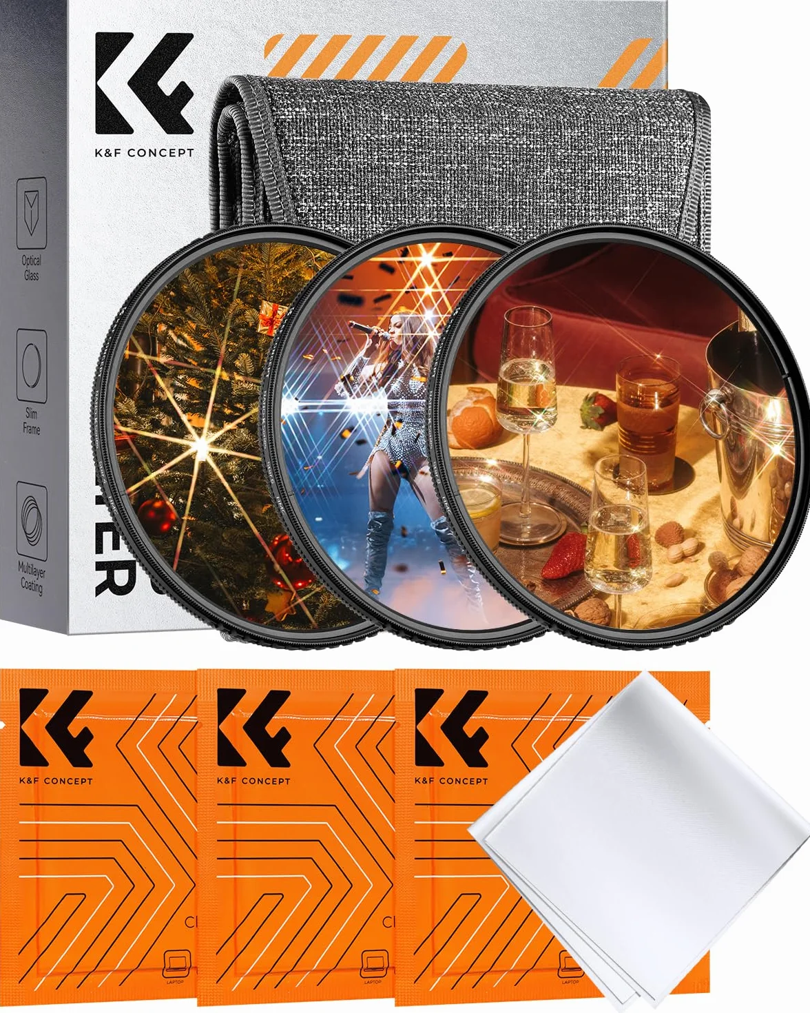 K&F CONCEPT 82mm Sternfilter 4 Punkte, 6 Punkte, 8 Punkte für Sternenlichteffekte (Nano-Klear)