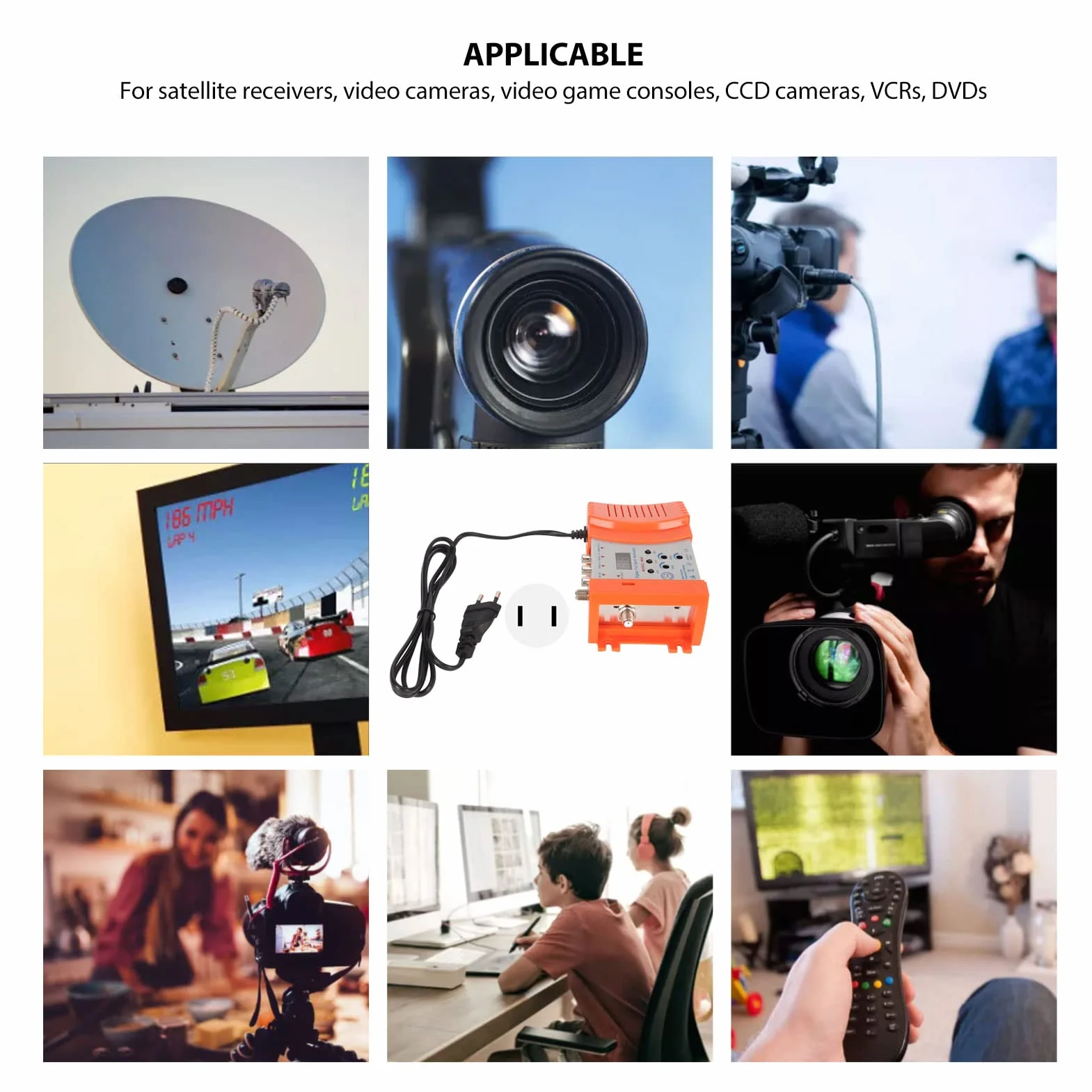 Digitaler HF-Modulator, M69CP Audio-Video-HDMI-AV-zu-HF-Konverter, Unterstützt PAL-NTSC-Format, VHF-UHF-TV-Link-Modulator für Set-Top-Boxen (EU-Stecker)