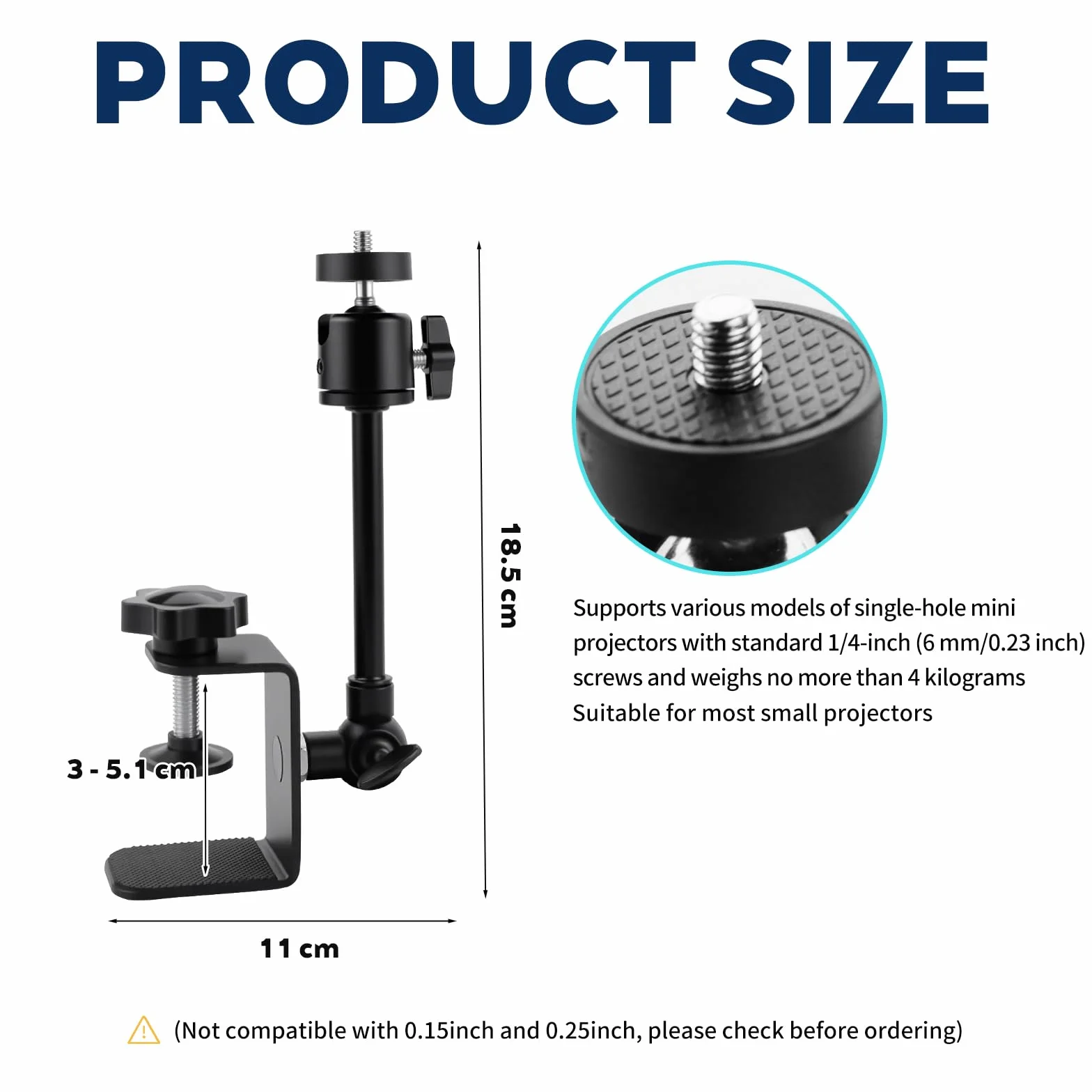 Projector Stand for Bettgestell, C-Clamp Beamer Halterung Verstellbare Drehbar, Desk Bedside Projektor Ständer mit 1/4-Zoll-Schraubschnittstelle für Heimkino, Büro, Spielzimmer