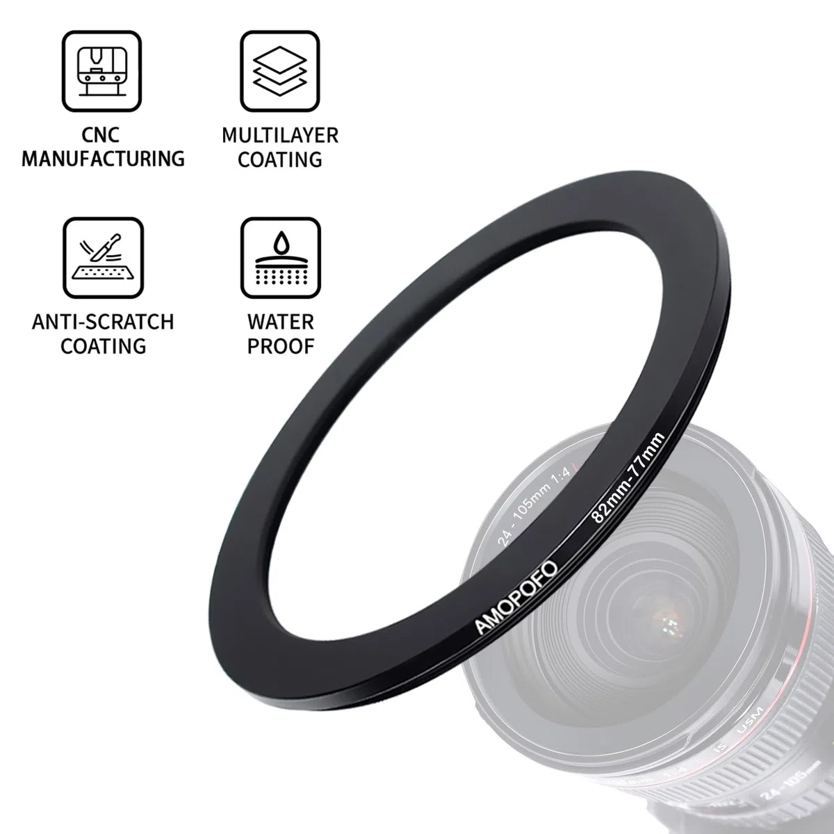 9 Stück 82-77mm/77-72mm/72-67mm/67-62mm/62-58mm/58-55mm/55-52mm/52-49mm/49-40.5mm Filterring Adapter-Set,Objektivfilter Step Down Ring kompatibel Alle Marken UV ND CPL