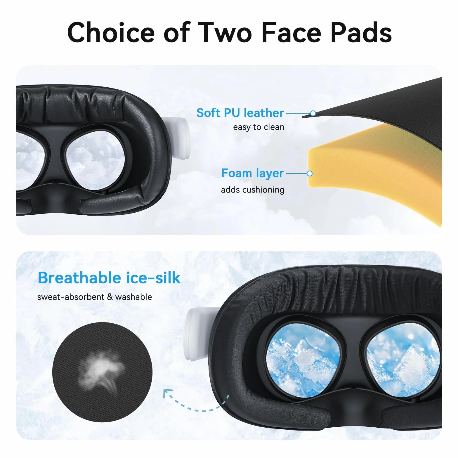 AMVR Verbessertes Komplettes Lüftungsdesign Comfort Face Pad Facial Interface Cover Kompatibel mit Meta/Oculus Quest 3S Zubehör,Patentierter Z-förmiger Maskenhalter,with PU/Ice Silk Cotton Cushion