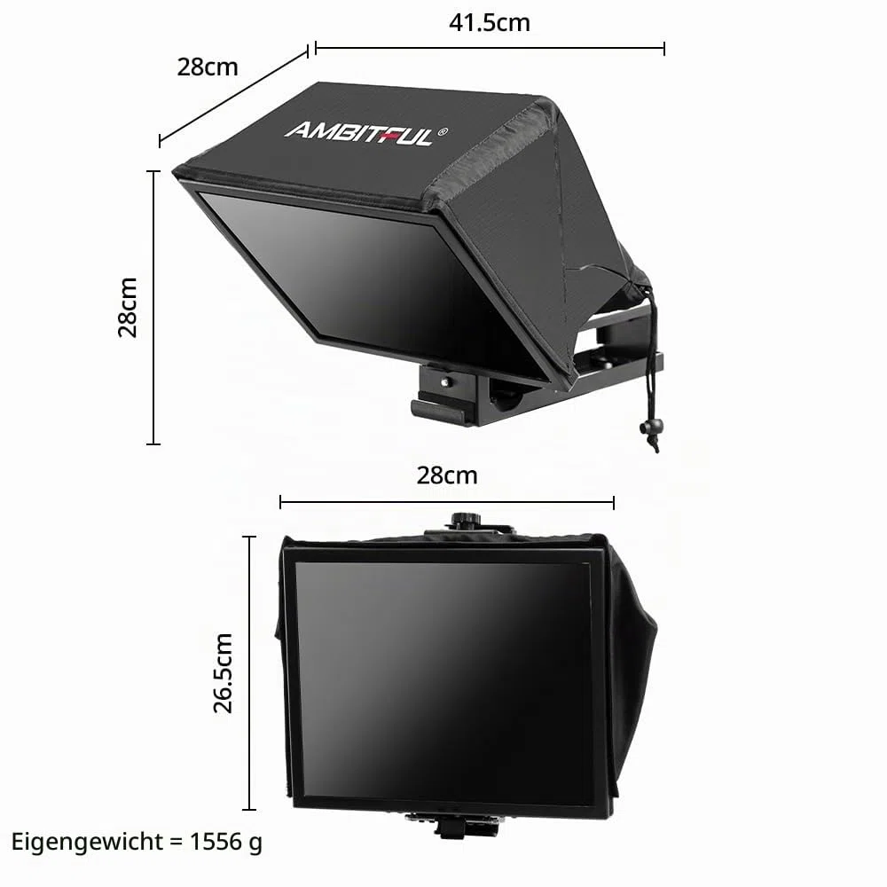 Ambitful T14Pro Teleprompter für Kamera, iPad, Android-Tablet, Smartphone, App-Steuerung/keine Montage, kompatibel mit iOS Android, für Online-Tech/Interview/Vlogger/Live-Streaming