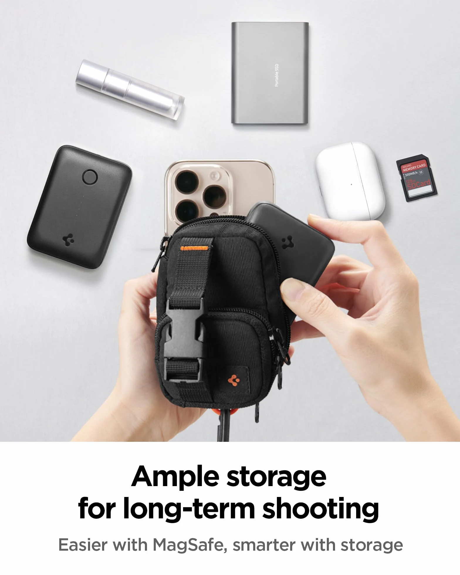 Spigen Snap Zip MagFit MagSafe Kartenhalter Pouch Kompatibel mit iPhone 17/16/15/14/13/12 Serie, AirPods Pro 3/2/1, AirPods 4/3/2/1 und Google Pixel 10-Serie mit Pixelsnap - Schwarz